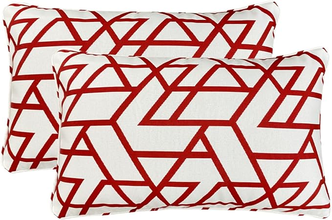 Pack of 2 Outdoor Waterproof Decorative Lumbar Pillows Covers for Patio Furniture, 20x12 Inch Fade Resistant Patio Garden Lumbar Cushion Covers for Couch Bed Sofa, Geometric Red