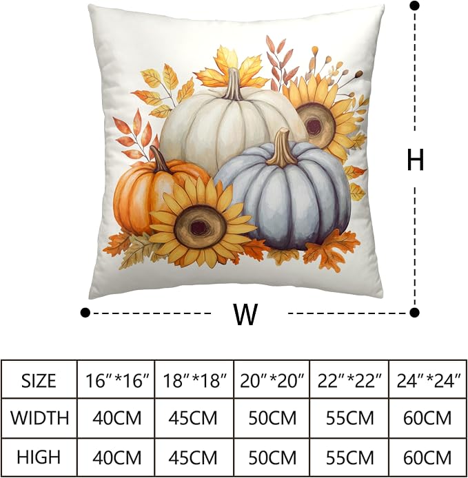 Fall Pillow Covers 22x22 Set of 2 Colorful Pumpkin Sunflower Wreath Throw Pillow Covers Autumn Harvest Pillow Case Thanksgiving Cushion Case for Home Decor Couch Sofa