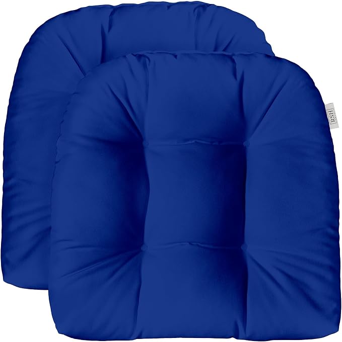 RSH DECOR: Sunbrella Tufted Wicker U-Shape Cushions Set of 2 | 19” x 19” | Water and Fade-Resistant Performance Fabric | Outdoor Seat Cushions for Patio Furniture | Canvas True Blue