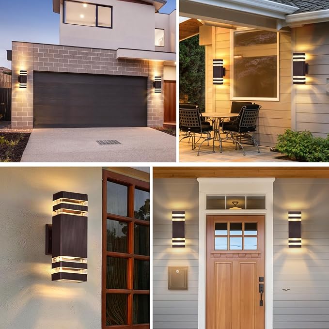 DASTOR Modern Outdoor Wall Lights 2 Pack, Brown Exterior Wall Sconce Lighting Fixtures, Up and Down Outdoor Porch Lights, Waterproof Ouside Wall Lights for House Garage Patio