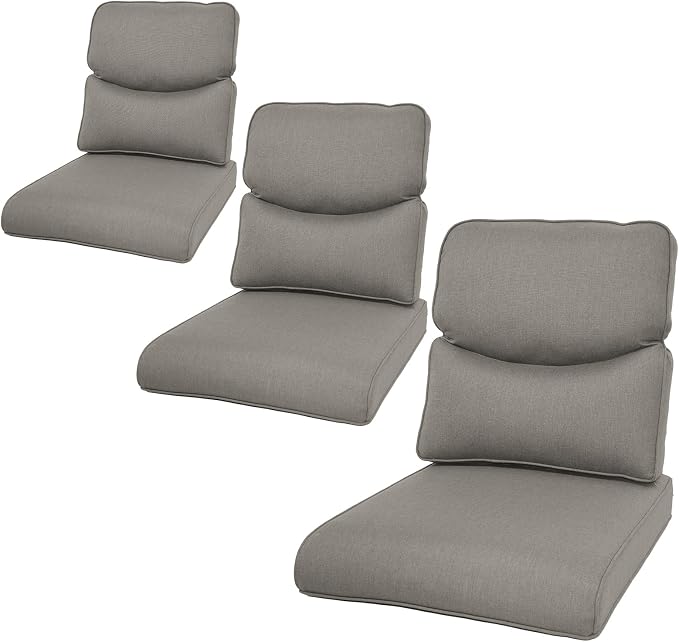 22*24*4in Outdoor Patio Cushions, 3 Pieces Grey Smile Back Cushion | High Back Patio Cushions, Water-Resistant, Reversible, Removable Cover, Stain-Resistant, for Patio Chairs Sofa Couch