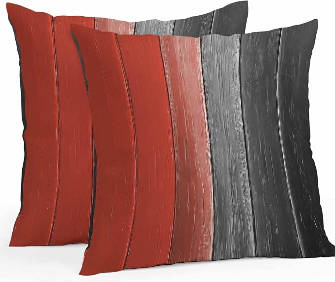 Throw Pillow Covers 24x24 Inch Set of 2, Red Black Ombre Waterproof Outdoor Cushion Covers, Vintage Farmhouse Wooden Decorative Pillowcases for Couch, Sofa, Bed, Garden, Patio