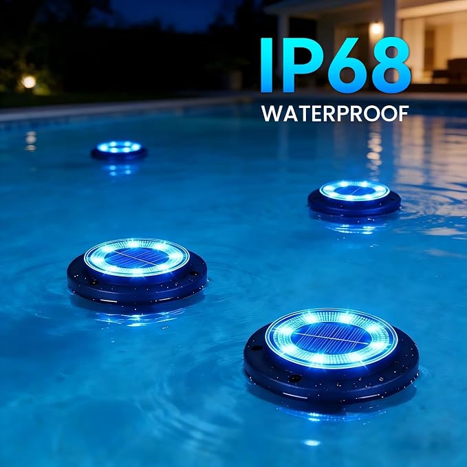 Flacchi Solar Lights Outdoor Waterproof - 2-in-1 Solar Powered Ground Lights Outdoor Solar Disk Light Landscape Light for Deck Step Patio Yard Pathway Walkway Driveway Garden (Blue, 8 Pack)