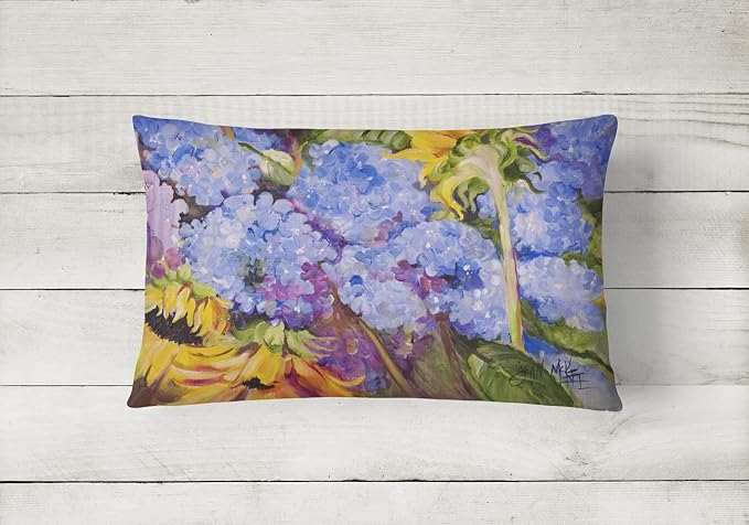 Caroline's Treasures JMK1119PW1216 Hydrangeas and Sunflowers Canvas Fabric Decorative Pillow Machine Washable, Indoor Outdoor Decorative Pillow for Couch, Bed or Patio, 12HX16W