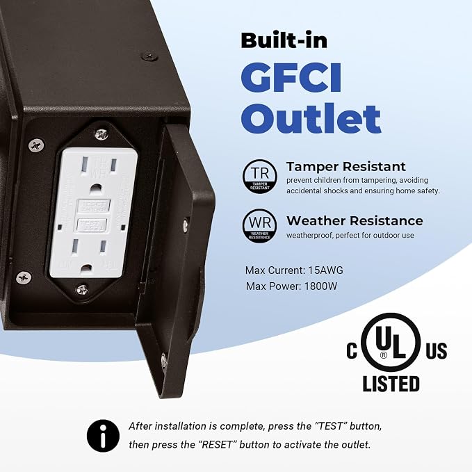Gleamz Outdoor Wall Light with GFCI Outlet, ORB Dusk to Dawn Outdoor Lighting, Patio Lights Outside Waterproof Anti-Rust, Exterior Lighting Fixtures Wall Mount for Garden, Front Door, E26 Base