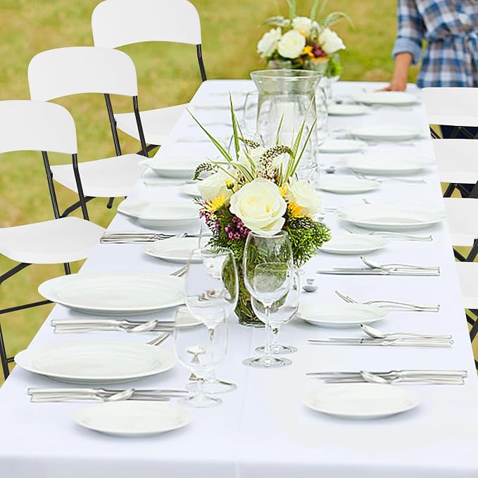 6ft Folding Table and Chairs, Outdoor Folding Chairs Set of 4, Foldable Table with Handle, Tables and Chairs for Parties, Picnic, Event, Indoor Outdoor Activities, at Home and Commercial Use, White