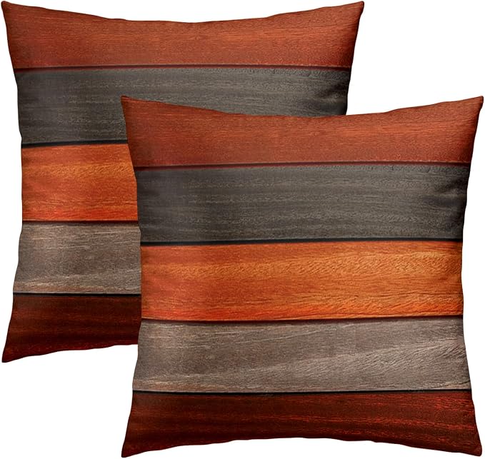 Fall Throw Pillow Covers Set of 2, Rustic Wood Board Style Decorative Cotton Pillow Cases for Couch Bed Sofa Home Autumn Season Decoration 20x20 Inches