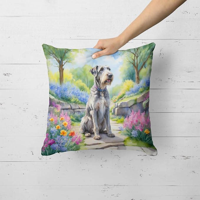 Caroline's Treasures Irish Wolfhound Spring Path Throw Pillow Machine Washable, Indoor Outdoor Decorative Pillow for Couch, Bed or Patio, 18Hx18W