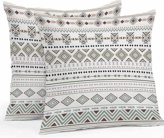 Sage Green Boho Outdoor Pillow Covers 20x20 Inch Throw Pillow Covers Set of 2 Waterproof Decorative Pillow Cases Vintage Ethnic Tribe Abstract Art Cushion Covers for Patio Furniture Garden Couch Sofa