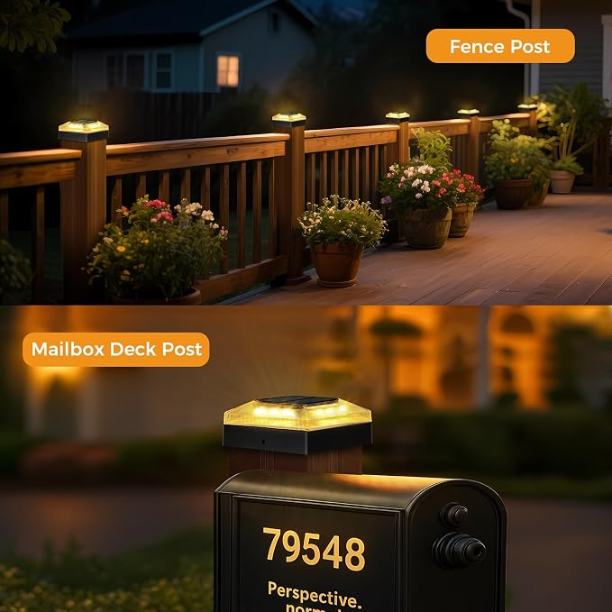 4x4 Solar Post Cap Lights Outdoor 24 Pack, 3 Color Modes/Dusk to Dawn/IP65 Waterproof, Fits 4x4 Vinyl/PVC Wood Posts Top, Black LED Fence Topper Light for Deck, Backyard