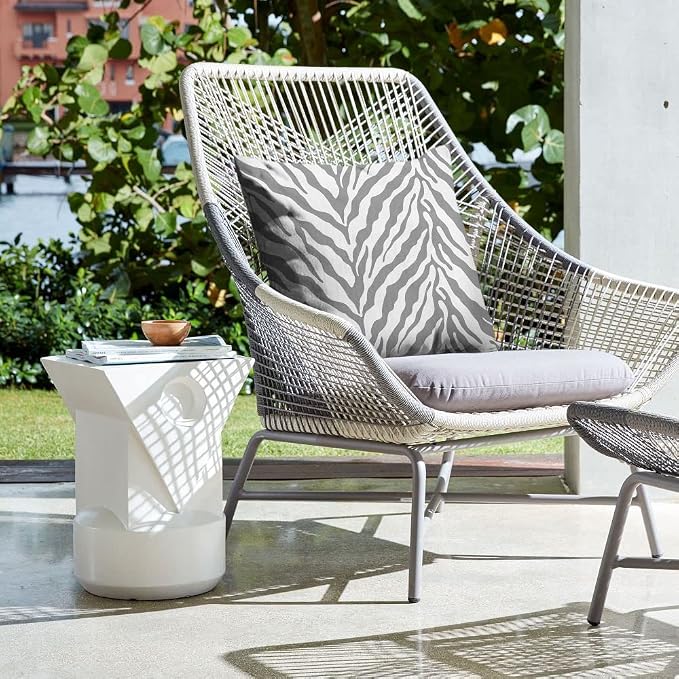 Pack of 2 Outdoor Waterproof Decorative Throw Pillow Covers for Patio Furniture, 18x18 Inch Square Fade Resistant Patio Garden Cushion Covers for Couch Bed Sofa, Zebra Grey