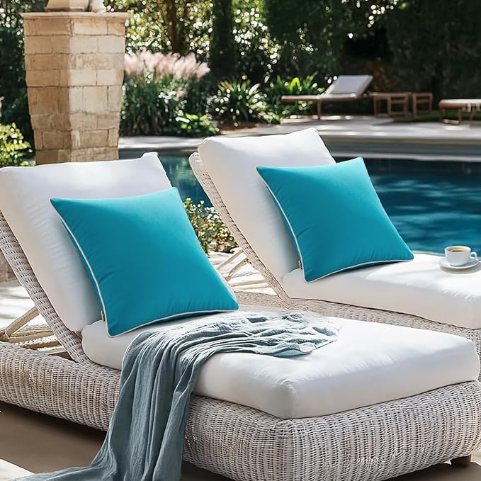 MIULEE Outdoor Waterproof Pillow Covers 20x20 Teal Blue Pack of 2 | Decorative Farmhouse Throw Pillow Covers with Piping,Square Solid Color,Patio Furniture,Summer Couch Tent Sofa Living Room
