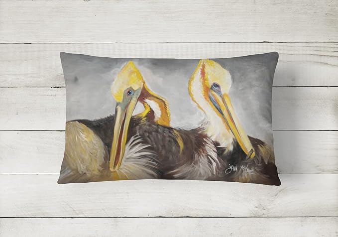 Caroline's Treasures JMK1025PW1216 Pelicans Preening Canvas Fabric Decorative Pillow Machine Washable, Indoor Outdoor Decorative Pillow for Couch, Bed or Patio, 12HX16W