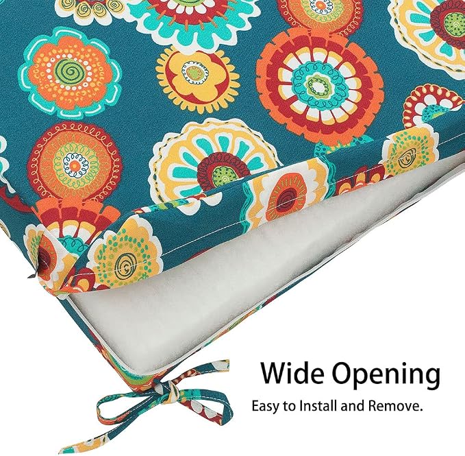 Magpie Fabrics Patio Bench Cushion Cover 48x18x3 Inch, NO Insert! Water Resistant Outdoor Loveseat Replacement Cover with Zipper (Floral Green)