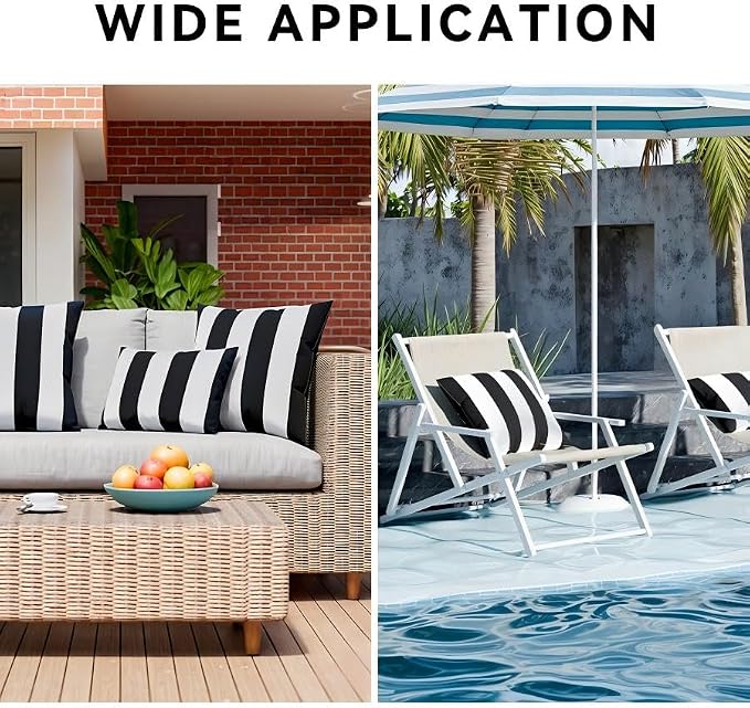 Pack of 2 Outdoor Waterproof Striped Pillow Covers Decorative Throw Covers | 12x20, Black and White, Garden Cushion Covers, Farmhouse Pillowcases for Couch Sofa Patio Tent Balcony