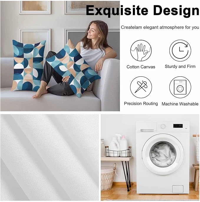 Vandarllin Outdoor Throw Pillows Covers 20x12 inch Set of 2 Waterproof Mid Century Geometric Decorative Zippered Cushion Covers for Patio Furniture, Abstract Modern Blue Lumbar Pillowcases