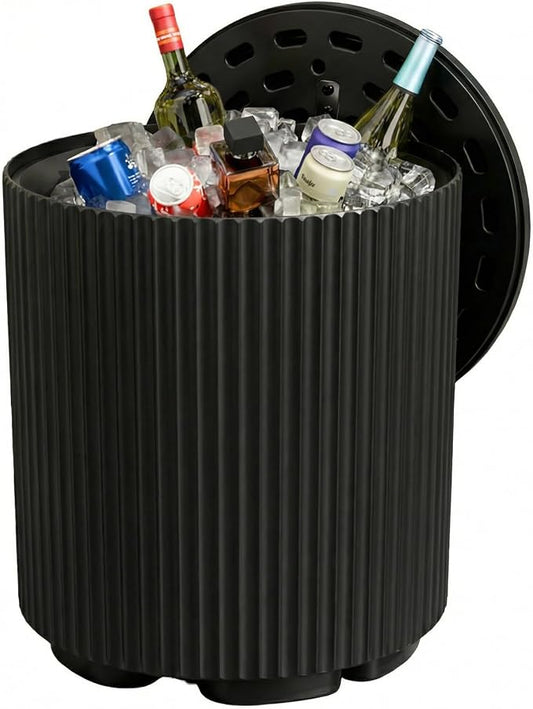 Outdoor Cooler Side Table, 2-in-1 Ice Chest Side Table Bucket All Weather Resistant, Portable Cooler Table for Patio & Parties & Picnics & Beach & BBQ, Black