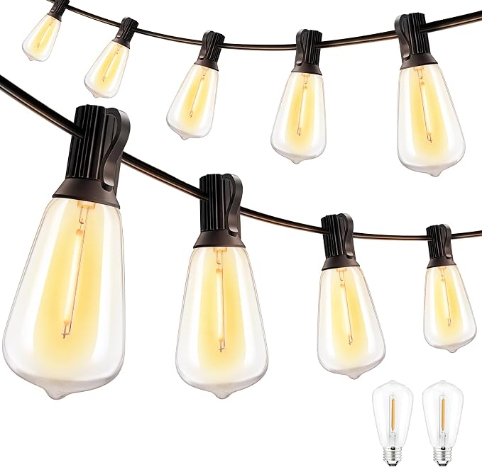 Ollny 155FT Outdoor String Lights, Shatterproof Connectable Patio Lights with 60 ST38 Edison LED Bulbs, 2200K Warm White Waterproof String Lights for Outside Backyard, Gazebo, Porch, Balcony, Bistro