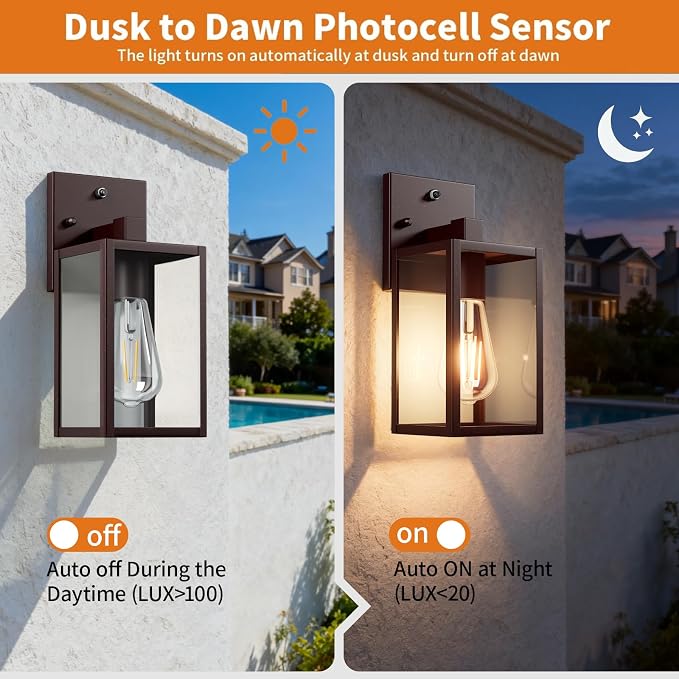 Oil Rubbed Bronze Dusk to Dawn Outdoor Porch Lighting Fixtures Wall Mount, Sensor Exterior Wall Light for House, Ouside Lantern Lamp, Waterproof Wall Sconce Lights, Coach Light for Garage