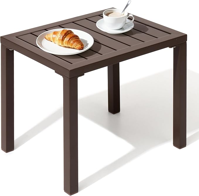 Crestlive Products Outdoor Side Table,Aluminum Rectangular End Table,Easy Assembly Small Coffee Bistro Table for Patio Pool Balcony (Brown)