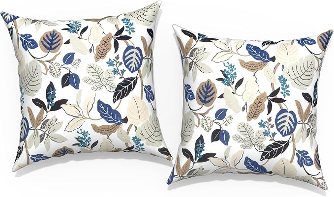Outdoor Throw Pillow Covers 18”x18”, Decorative Pillow Covers for Patio Furniture, Modern Cushion Cases for Garden Couch Home Sofa Bed Office Chair, Pack of 2, Breeze Leaves Beige