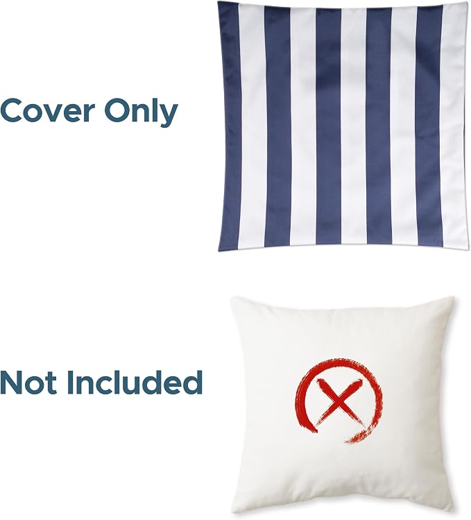 Outdoor Pillow Covers 18x18 Inch, Waterproof Throw Pillow Covers Pack of 2, Water-Resistant Decorative Pillow Case for Patio Furniture Tent Garden, Nautical Navy Blue White Stripes, Cover ONLY