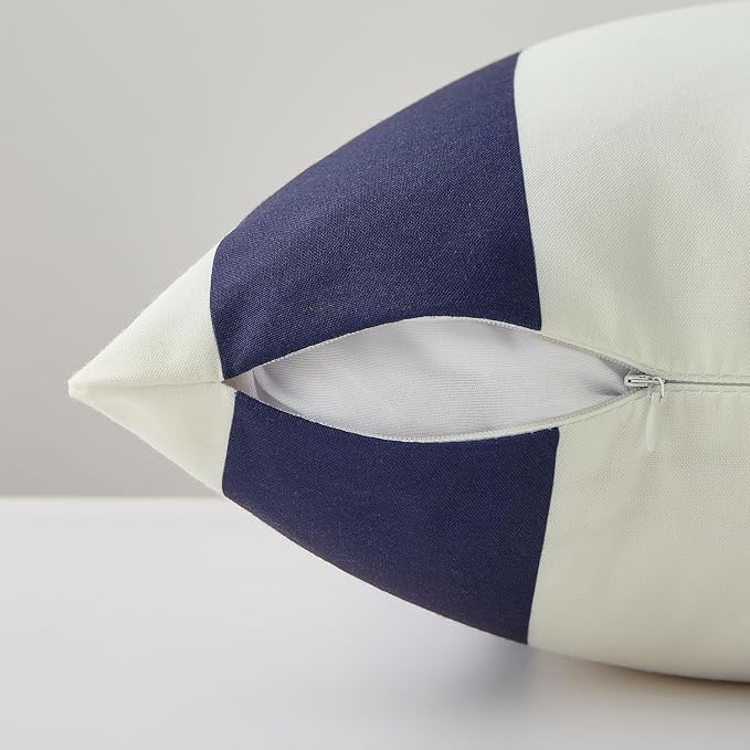 Allorry Outdoor Pillow Covers 22x22 Navy Blue Striped Outdoor Decor 007D22 | Striped Pillow Covers|for Spring Summer Outdoor Waterproof Garden Patio Furniture Sofa Bed Home Decor