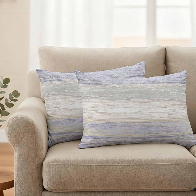 Outdoor Waterproof Throw Pillow Covers, Vintage Purple Grey Decorative Pillow Cases, Farmhouse Barn Wooden Striped Couch Pillow Protector Patio Sofa Cushion Covers Replacement 20"x12" 2 Pack