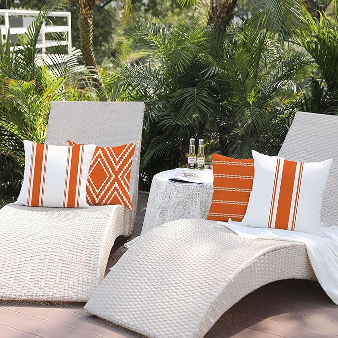 DFXSZ Outdoor Orange Waterproof Geometry Pillow Covers 16x16 Set of 4 | Summer Fall Waterproof Modern Throw Pillowcases（No Inserts） Outdoor Decor for Patio Funiture Garden Polyester Covers