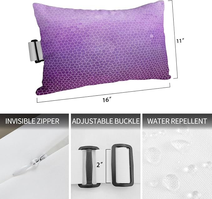 Chaise Lounge Headrest Pillow 1 Pack, Purple Ombre Waterproof Chair Pillows with Insert & Adjustable Elastic Strap for Beach Pool Recliner, Geometric Stained Glass Outdoor Patio Pillow