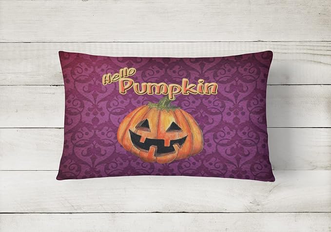Caroline's Treasures SB3017PW1216 Hello Pumpkin Halloween Canvas Fabric Decorative Pillow 100% Machine Washable Pillow, Indoor or Outdoor Decorative Throw Pillow for Couch, Bed or Patio