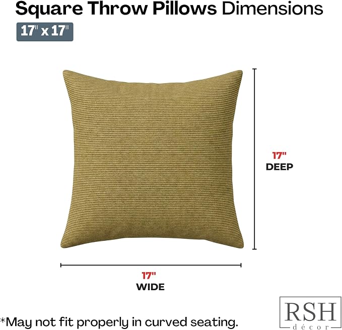 RSH DECOR Square Throw Pillows Set of 4, 17" x 17", Outdoor Pillows Waterproof, Outdoor Pillow Covers, Pillow Covers for Couch, Luca Rib Pecan, Made in USA