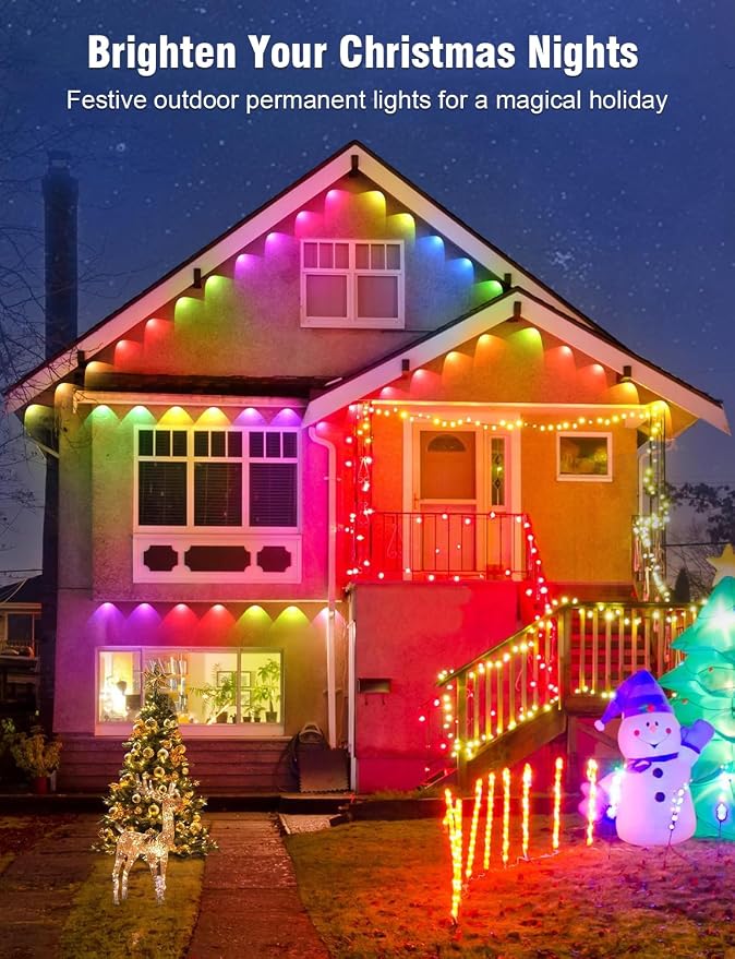 Permanent Outdoor Lights 250FT RGBIC LED Smart LED Lights, App/Remote Control IP68 Waterproof for Holiday Decor, 50 Scene Modes, DIY Lights Lighting Timing for Christmas Halloween Party M2