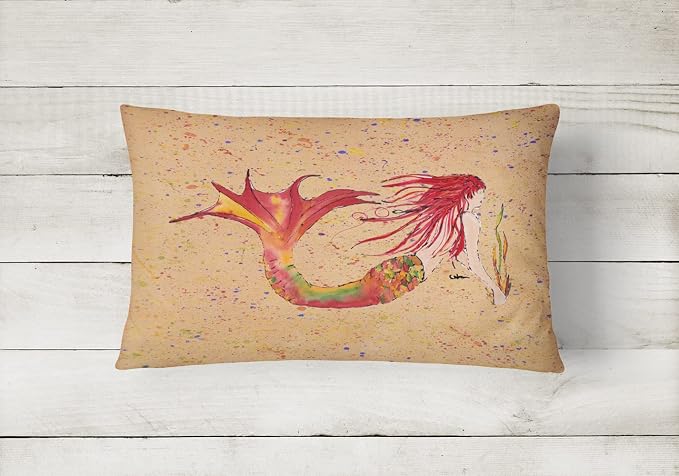 Caroline's Treasures 8339PW1216 Mermaid Canvas Fabric Decorative Pillow Machine Washable, Indoor Outdoor Decorative Pillow for Couch, Bed or Patio, 12HX16W