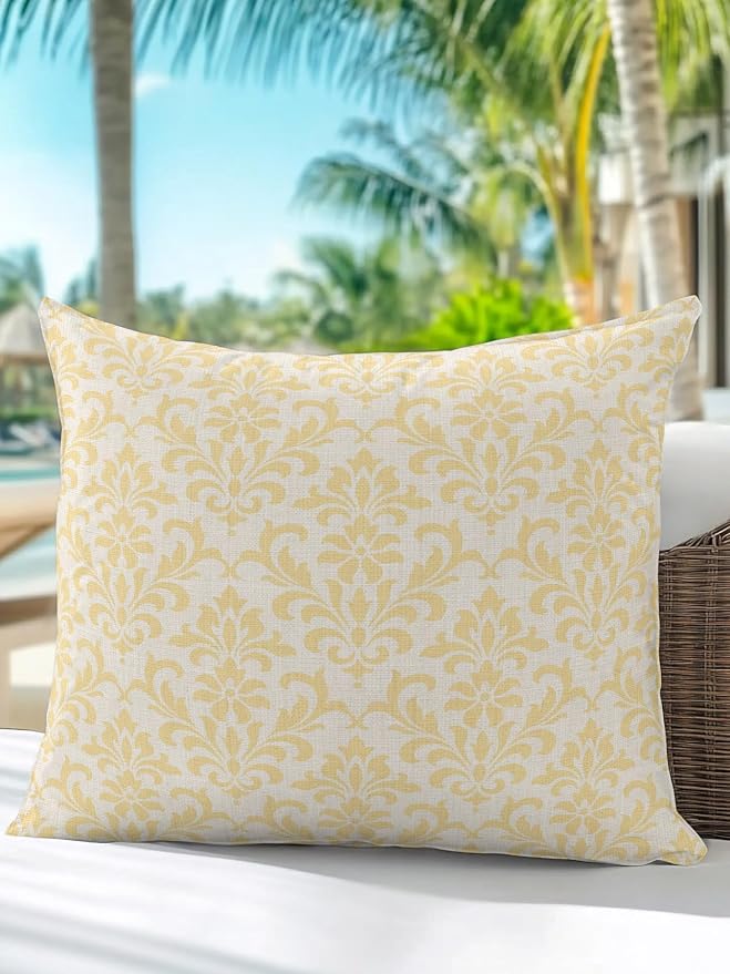 Waterproof Outdoor Pillow 1 Pack Yellow Grid Plaid Decorative Throw Pillows Cover & Insert 16x16 Inch Pillowcase Diagonally Crossed Lines Pillows for Couch Sofa Bed Patio Furniture Indoor Outdoor