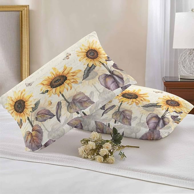 Sunflower Outdoor Pillow Covers Pack of 2, Retro Sunflower Floral Butterfly Waterproof Pillow Covers Seasonal Spring Summer Throw Pillowcase for Patio Funiture Garden Tent, 12 x 20 inch