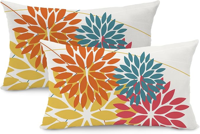 DFXSZ Pack of 2 Outdoor Waterproof Throw Pillow Covers 12x20 Orange Yellow | Polyester Spring Summer Fall Floral Decorative Cushion Cases(NO INSERT),For Couch Patio Funiture Garden Home Decor