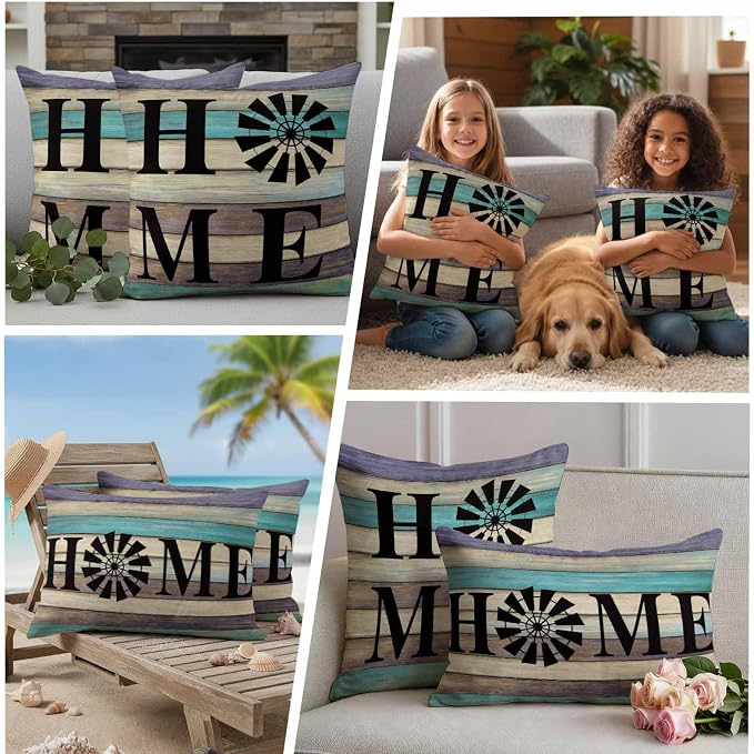 Outdoor Pillow Covers Set of 2, Farm Home Windmill Decorative Throw Pillow Covers 20X12IN, Farmhouse Vintage Wood Board Throw Pillows Protector Cushion Case for Patio,Couch,Sofa,Garden