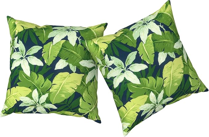 Outdoor Pillows with Insert 18x18 Inch, Waterproof Throw Pillow for Patio Furniture, Decorative Back Cushion for Garden Home Sofa Office Chair, Set of 2, Jungle Leaves