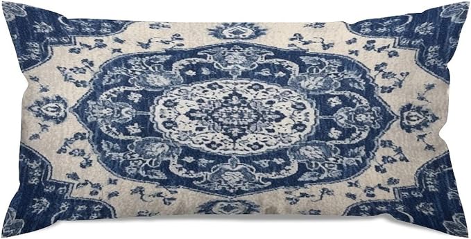 Set of 2 Classical Navy Blue Damask Pattern Pillow Covers 12x24in Farmhouse Canvas Cushion Covers Outdoor for Couch Chair Home Decor for Family Friends