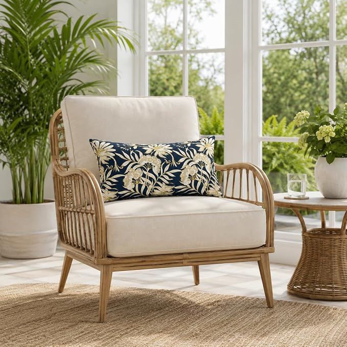 Pack of 2 Patio Lumbar Pillows 12"x20" | Fade Resistant Outdoor Waterproof Lumbar Pillow with Inners Decorative Garden Lumbar Cushions for Home Patio Terrace Sofa