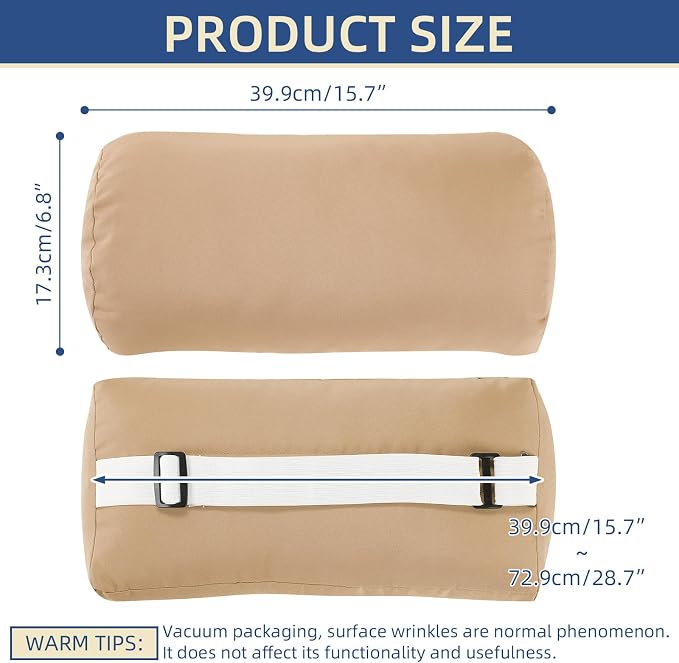 Headrest Pillow for Patio Chaise Lounge, 2 Packs Head Pillow with Elastic Band for Zero Gravity Lounge Chair, Head Neck Rest Pillow Lumbar Pillow, Beige