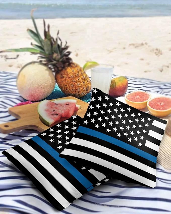 Outdoor Waterproof Pillow Covers Set of 2, Thin Blue Line Flag American Police Flag Honoring Law Enforcement Officers Patio Throw Pillow Covers, Decorative Cushion Case for Sofa Furniture, 24x24 Inch
