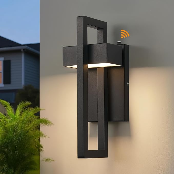 16.5'' LED Outdoor Wall Sconce Dusk to Dawn Outdoor Lighting, Modern Exterior Lighting Fixtures, Black LED Front Porch Lights Outside Wall Mount Lights for House, Hallway, 3000K, 1 Pack