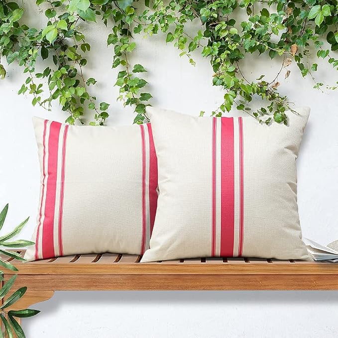 OTOSTAR Outdoor Pillow Covers Set of 2 18x18 Inch Waterproof Decorative Throw Pillow Covers Square Geometry Pillow Cases Garden Pillows Shell for Patio Furniture Couch Tent Balcony Decor (Hot Pink)