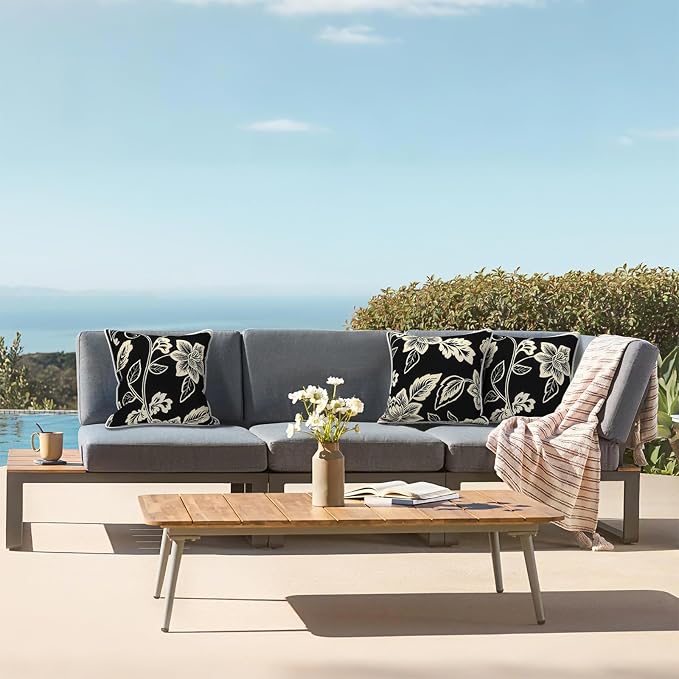 LVTXIII Set of 2 Patio Throw Pillows Waterproof 16"x16" Fade Resistant Outdoor Throw Pillow with Inserts,Decorative Garden Toss Pillow Cushions for Home Patio Sofa Use, Elegant Vines Black