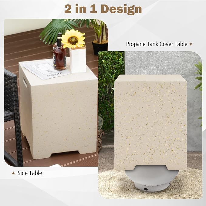 Giantex Propane Tank Cover Table - 16" Square Hideaway Table w/Waterproof and Side Handles, Outdoor Terrazzo Storage, 20 lb Propane Tank Cover for Fire Pit Gas Grill Griddle