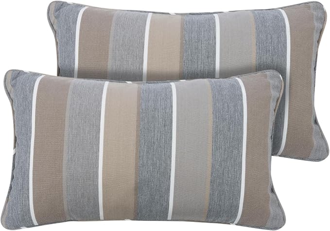 Lumbar Pillow with Insert, Set of 2, Outdoor Indoor Waterproof Decorative Patio Lumbar Pillow 12x20 Inch, Rectangular Cushion for Couch Sofa Garden Farmhouse Decoration-Grey Stripe