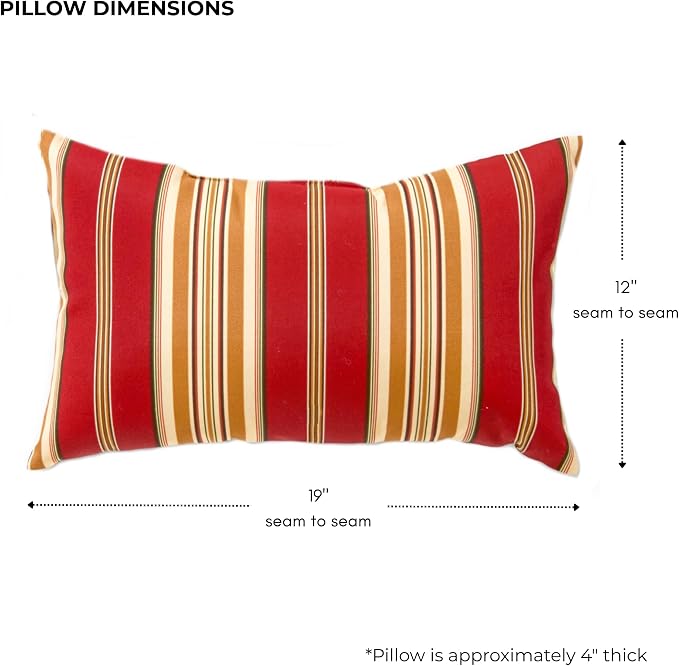 Set of 2 Outdoor Throw Pillows 19 x 12 Inch – Reversible Rectangle Patio Accent Pillows – Weather-Resistant Polyester Fabric – Eco-Friendly Recycled Polyfiber Fill – Roma Stripe