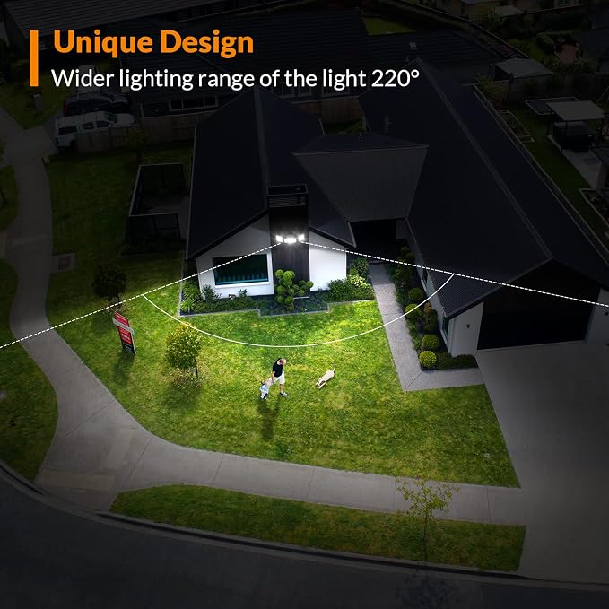 LEPOWER 42W Flood Lights Outdoor - 4200LM Bright LED Security Lights(Brown) | Switch Controlled Exterior Flood Light with 3 Heads, 220° Wide Beam Angle, IP65 Waterproof for Garage, Yard, Porch, Driveways